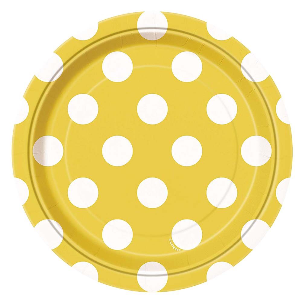 Unique - Polka Dot Plates 18cm Pack of 8 - Yellow