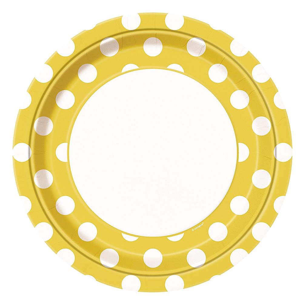 Unique - Polka Dot Plates 23cm Pack of 8 - Yellow