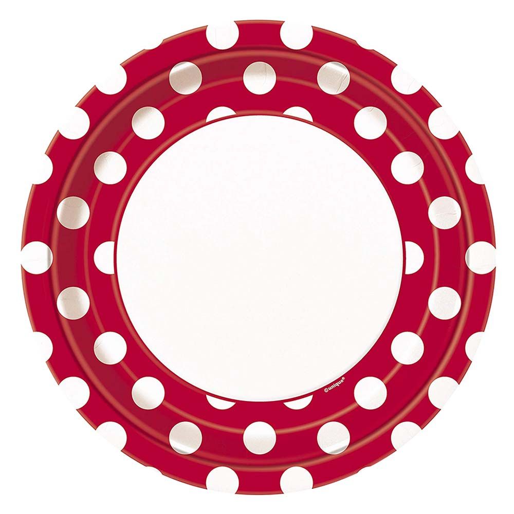 Unique - Ruby Red Dot Plates 23cm Pack of 8