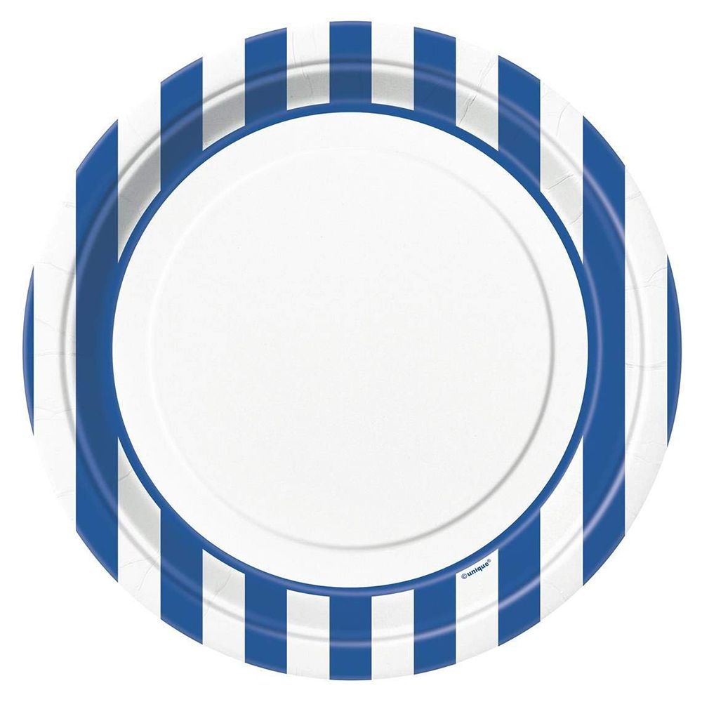 Unique - Striped Plates 9" Pack of 8 - Royal Blue