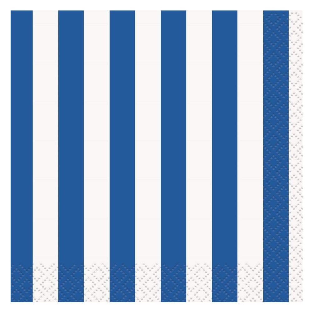 Unique - Striped Beverage Napkins Pack of 16 - Royal Blue