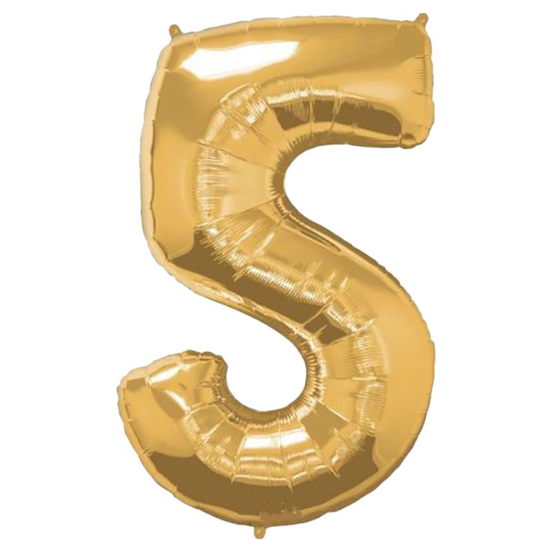 Qualatex - Number 5 Balloon - 34 Inch - Gold