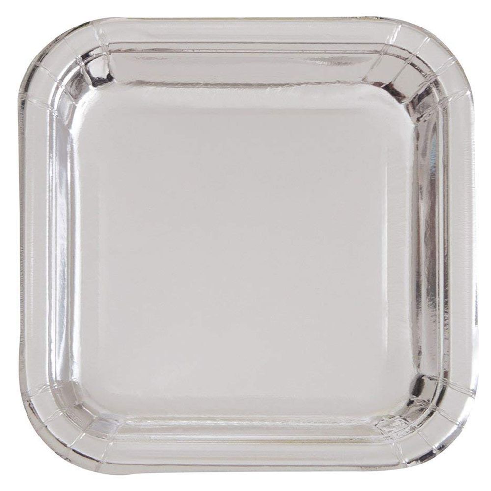 Unique - Square Plate 9" Pack of 8 - Silver