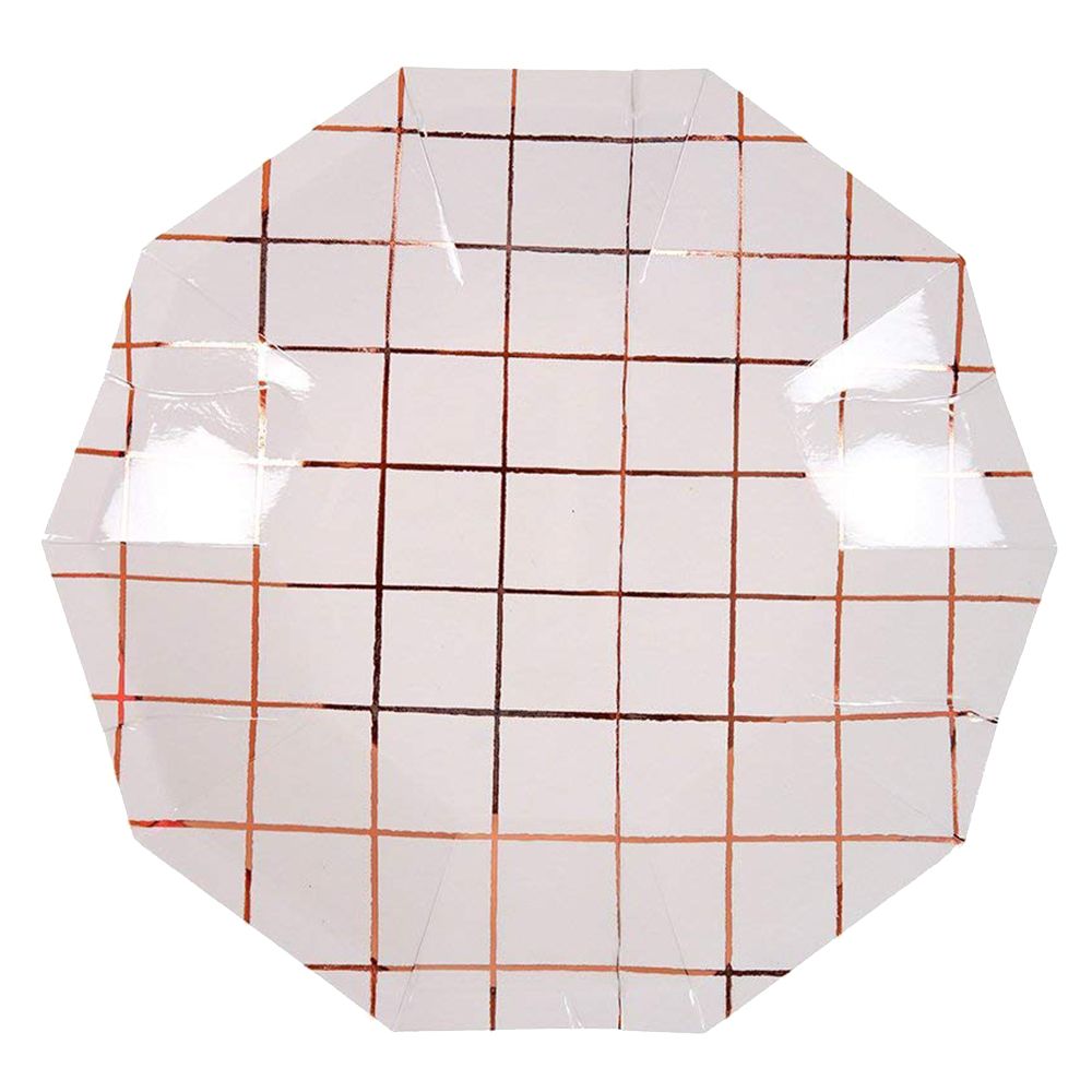 Meri Meri - Rose Gold Grid Plates Small Pack Of 8 - White