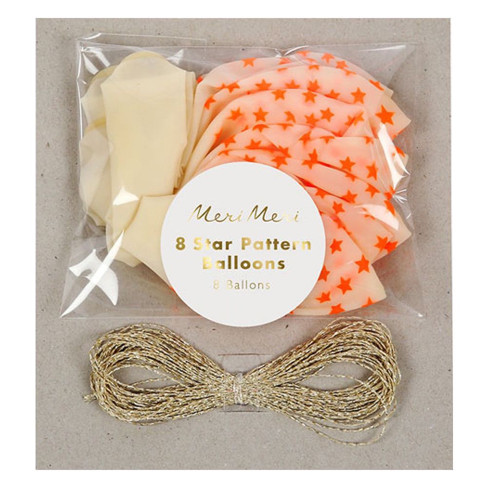 Meri Meri - Neon Star Balloons Pack Of 8 - Orange & Gold