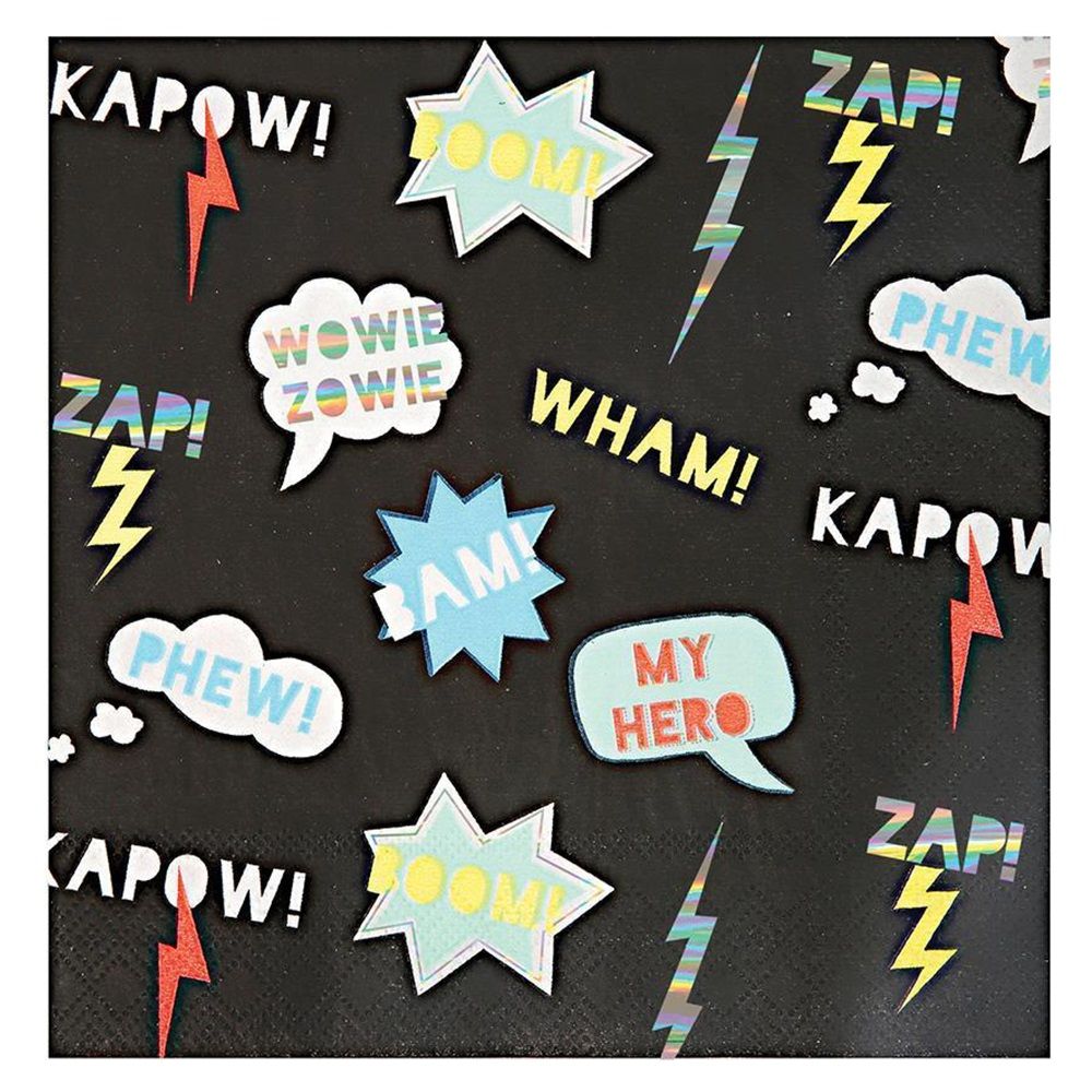 Meri Meri - Zap! Napkin Large Pack Of 16 - Black