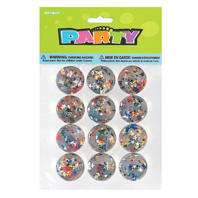 Unique - Stars Bounce Balls Pack of 12 - Clear