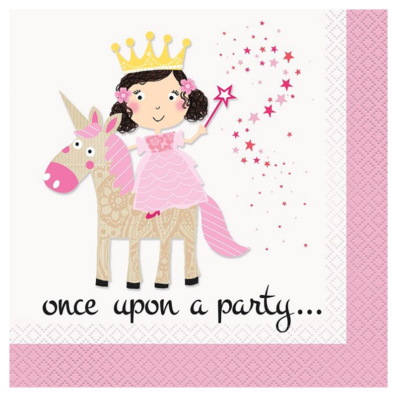 Unique - Pink Princess And Unicorn Luncheon Napkin, 16pc