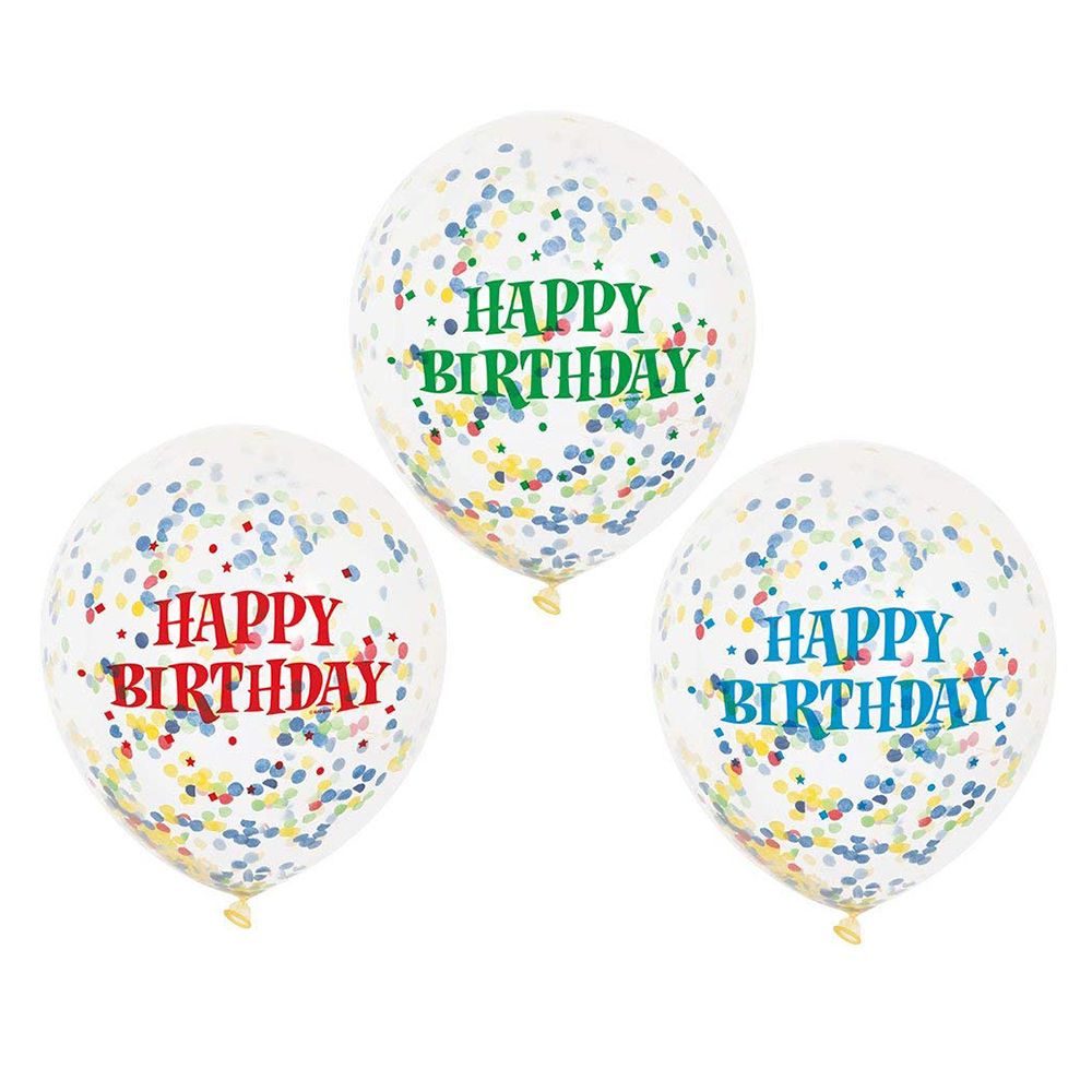 Unique - Assorted Happy Birthday Confetti Balloons 6pcs