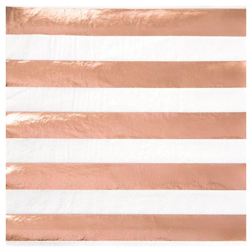 Unique - Foil Striped Paper Napkins - Rose Gold - 16 pcs