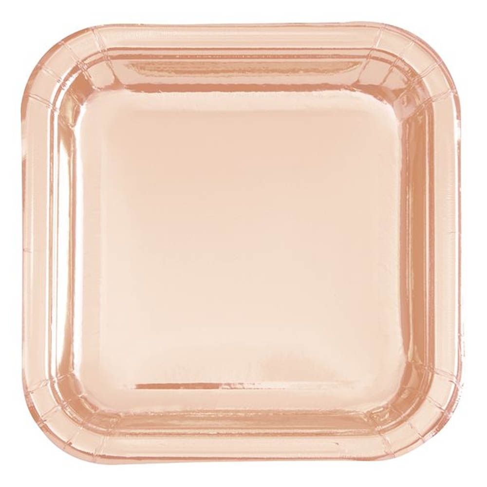 Unique - Foil Square Plates - Rose Gold - Small - 8pcs