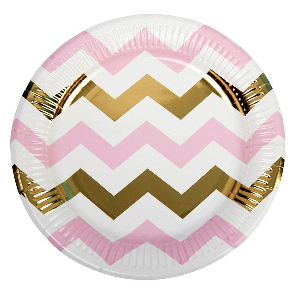 Neviti - Party Plate Chevron 8pcs - Pink & Gold