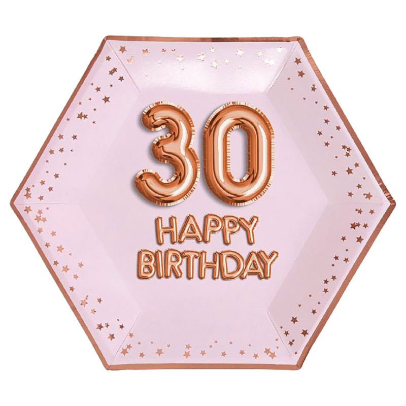 نيفيتي - غليتز غلامور - صحون ورقية - زهري وردي ذهبي - كبير - Happy Birthday 30