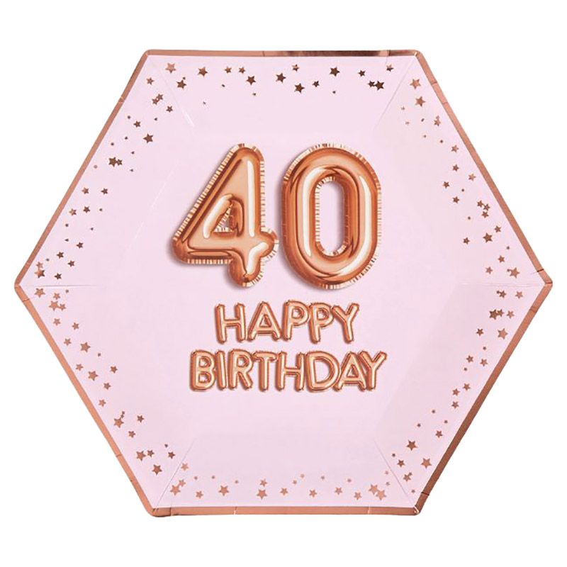 نيفيتي - غليتز غلامور - صحون ورقية - زهري وردي ذهبي - كبير - Happy Birthday 40 