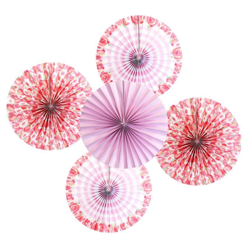 Eid Party - Floral Hanging Fan Decorations - Pink