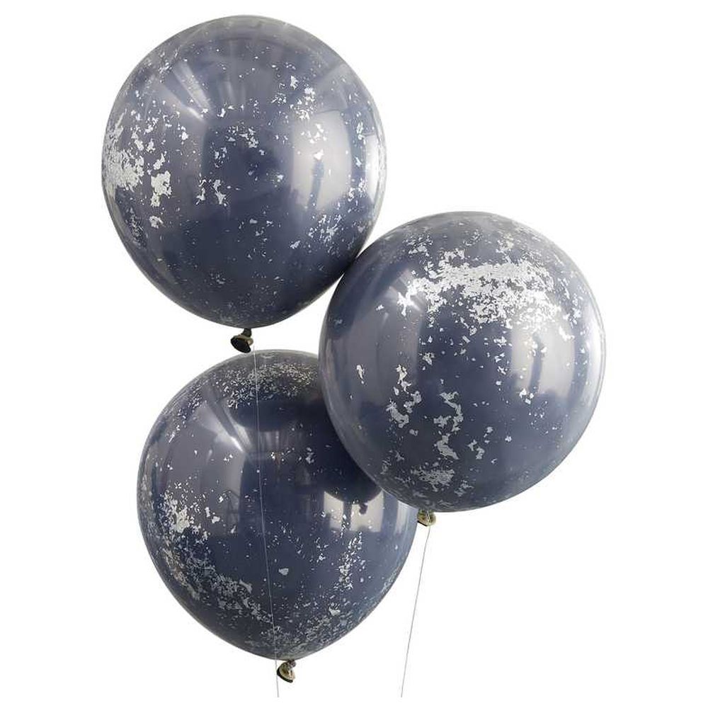 Ginger Ray - Double Layered Navy & Silver Confetti Balloons