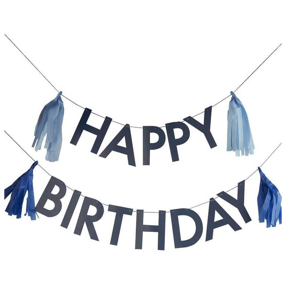 Ginger Ray - Blue Happy Birthday Bunting w/ Tassels