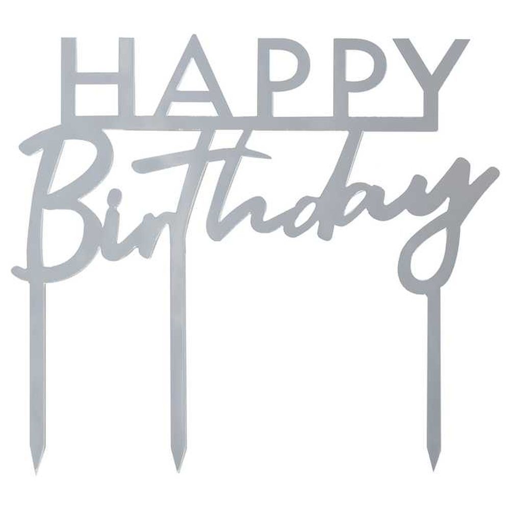 Ginger Ray - Silver Acrylic Happy Birthday Cake Topper