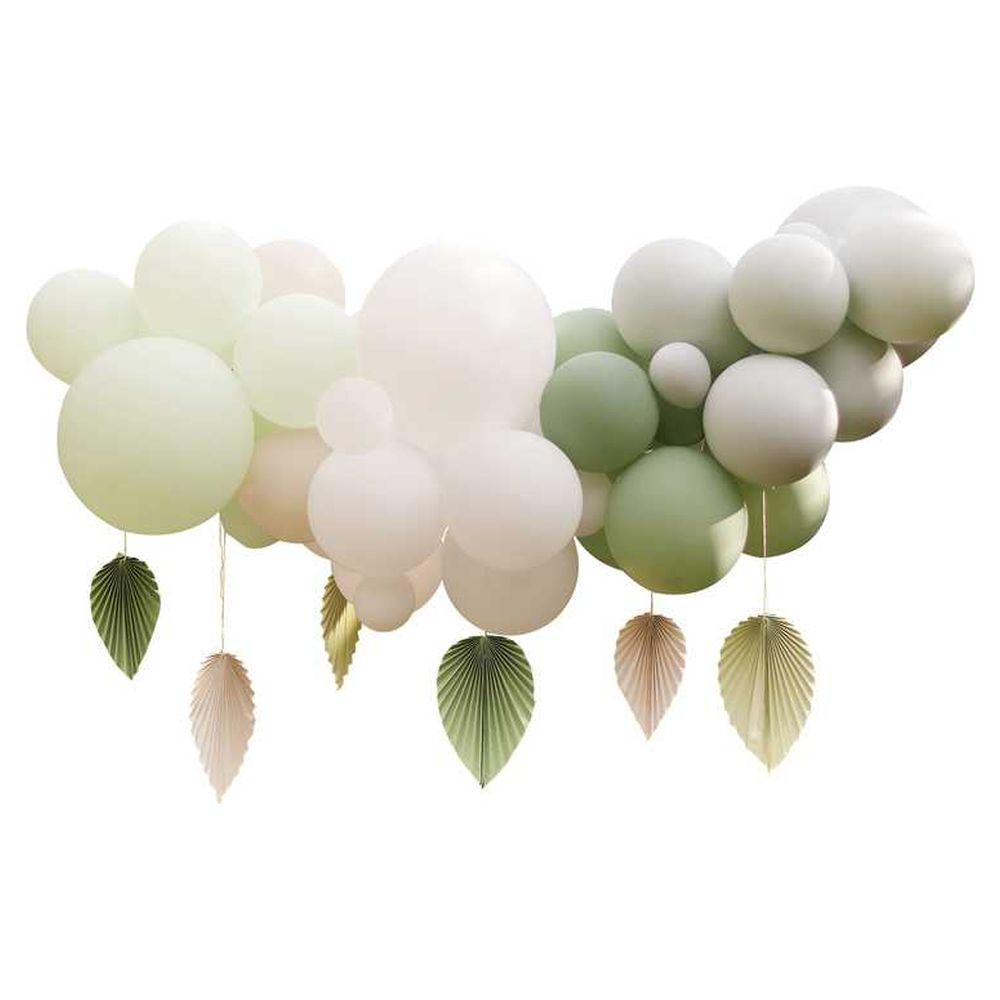 Ginger Ray - Sage Balloon Garland w/ Palm Spear Fans