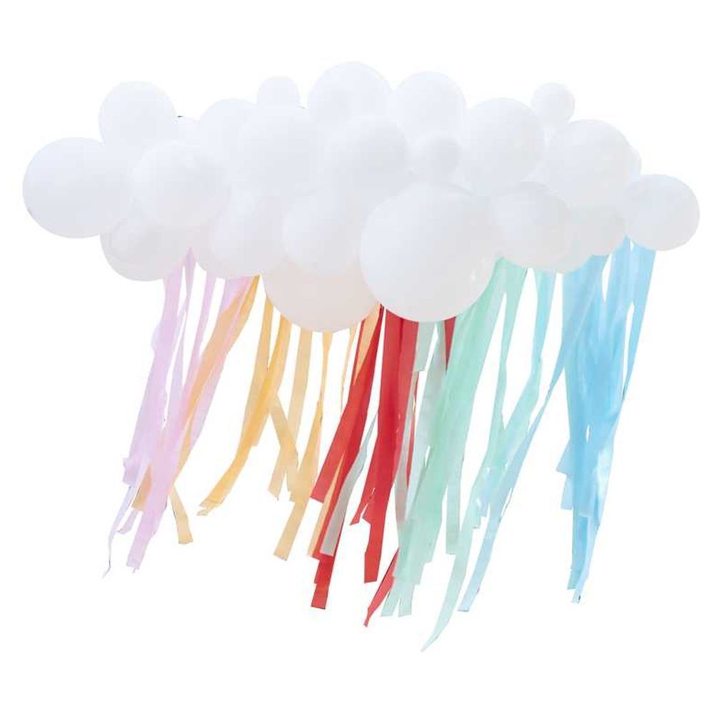 Ginger Ray - White Cloud Balloon Garland w/ Rainbow Streamers