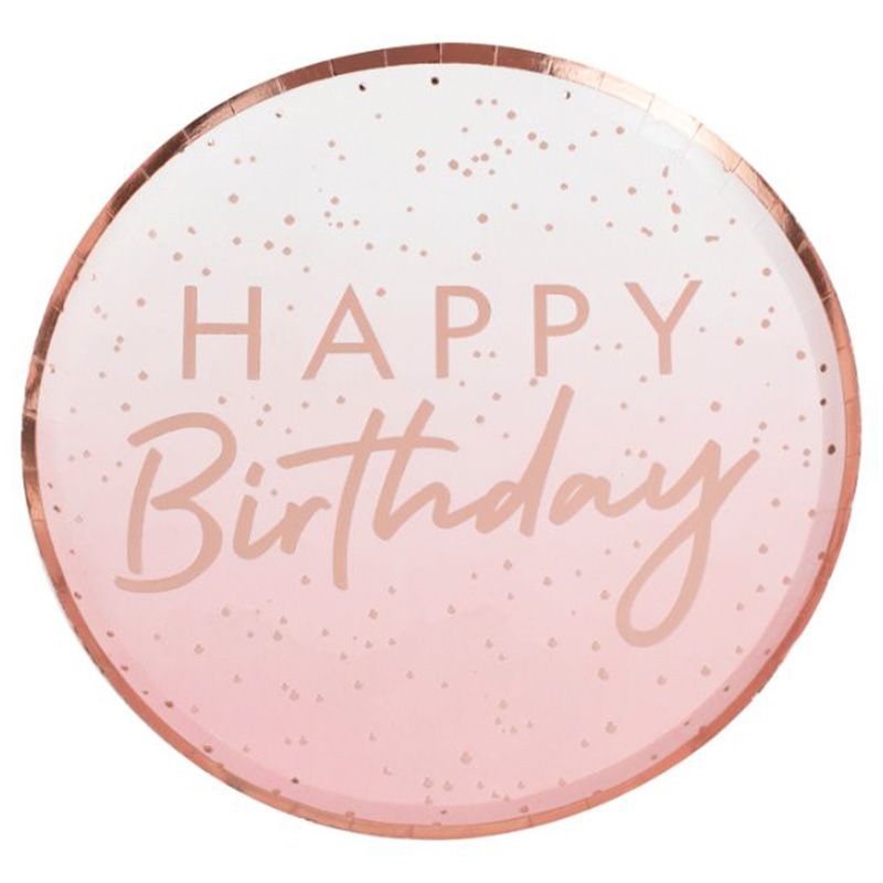 Ginger Ray - Rose Gold Ombre Happy Birthday Plates