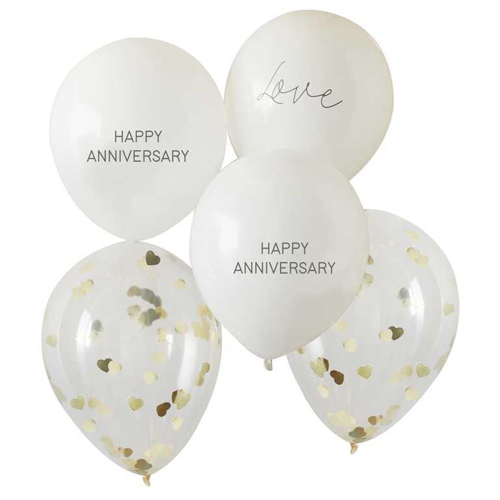 Ginger Ray - Anniversary Confetti Balloon - White & Gold