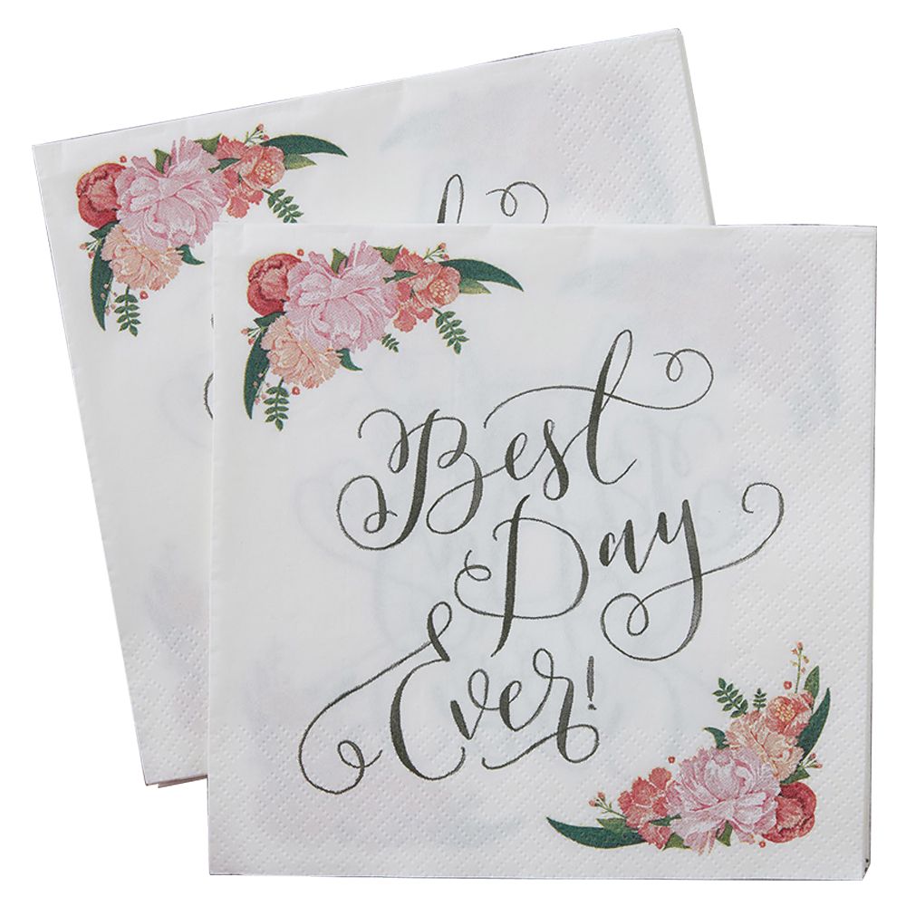 Ginger Ray - Boho Paper Napkins Pack Of 20 - White