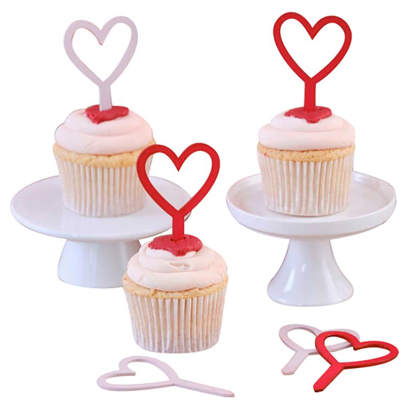 Ginger Ray - Wooden Heart Cupcake Toppers - Red/Pink - 6pcs