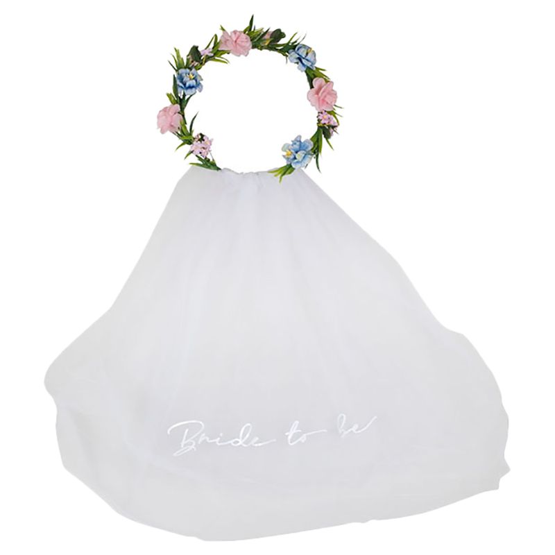 Ginger Ray - Bride To Be Hen Party Veil w/ Floral Crown