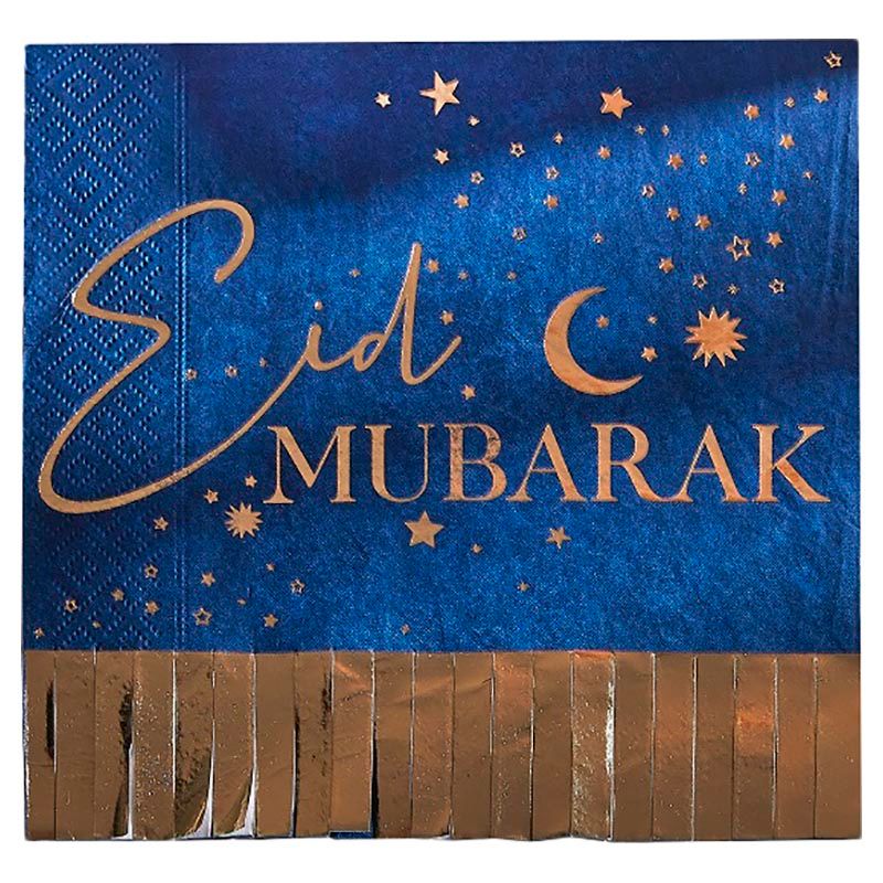 Ginger Ray - Navy & Gold Eid Mubarak Fringe Napkin 16Pcs