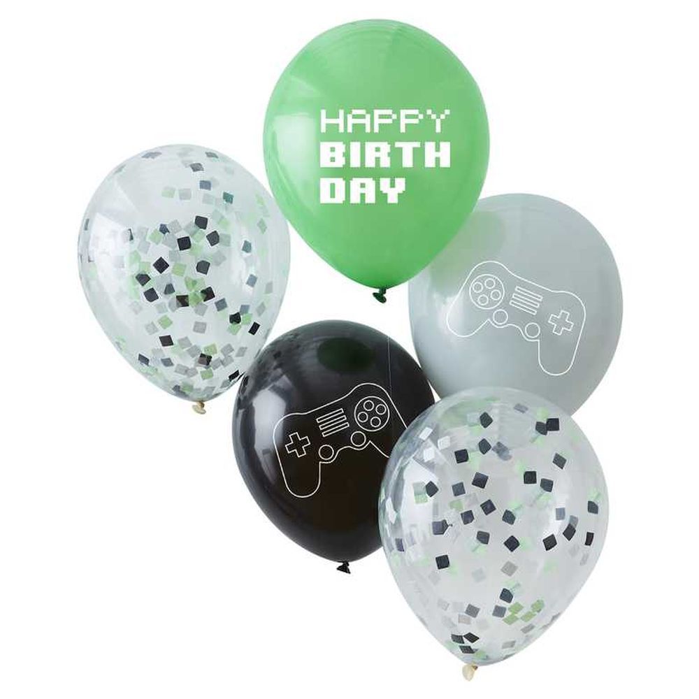 Ginger Ray - Black, Green & Grey Controller Confetti Balloons