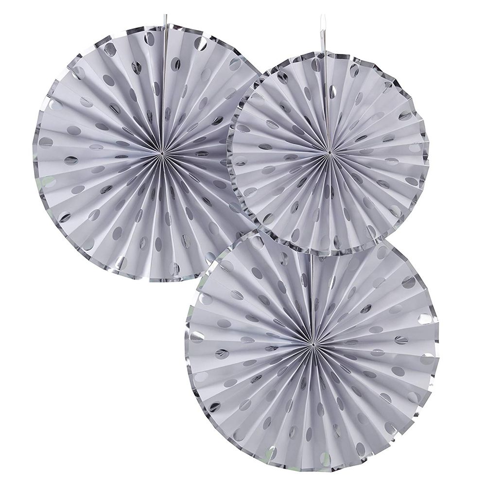 Ginger Ray - Foiled Dotty Fan Decorations - Silver