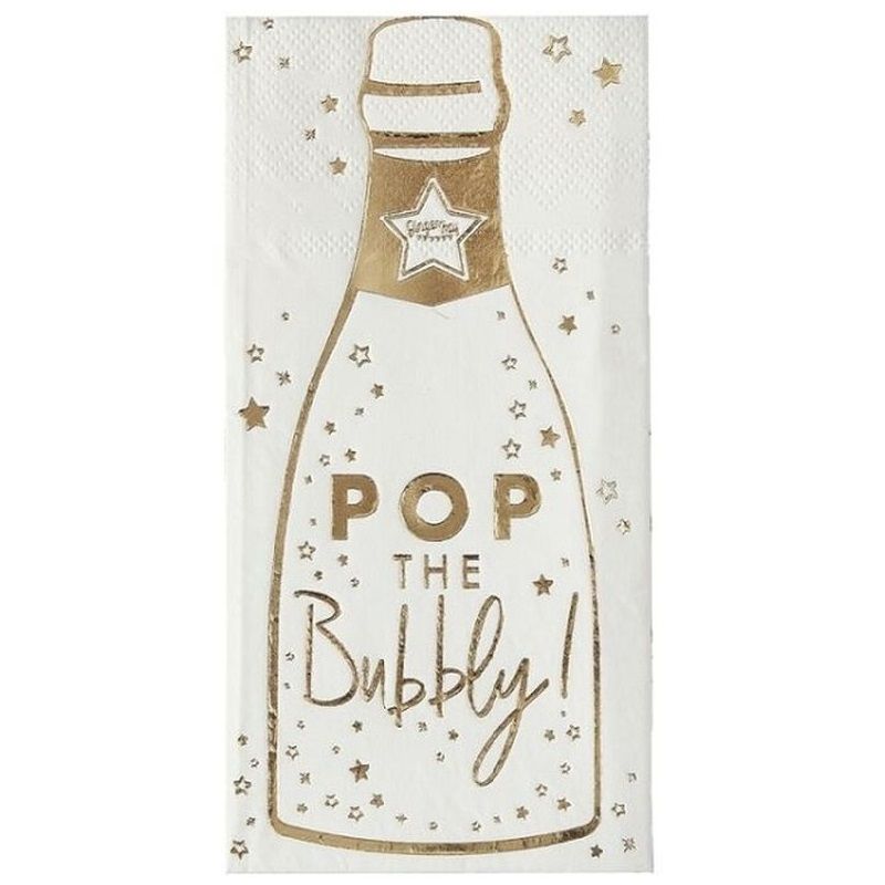 Ginger Ray - Pop The Bubbly Bottle Napkins - White