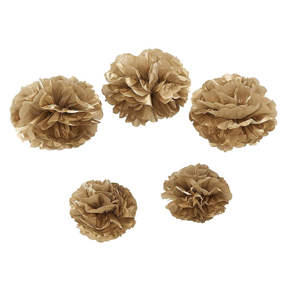 Ginger Ray - Pastel Perfection Pom Poms Pack Of 5 - Gold