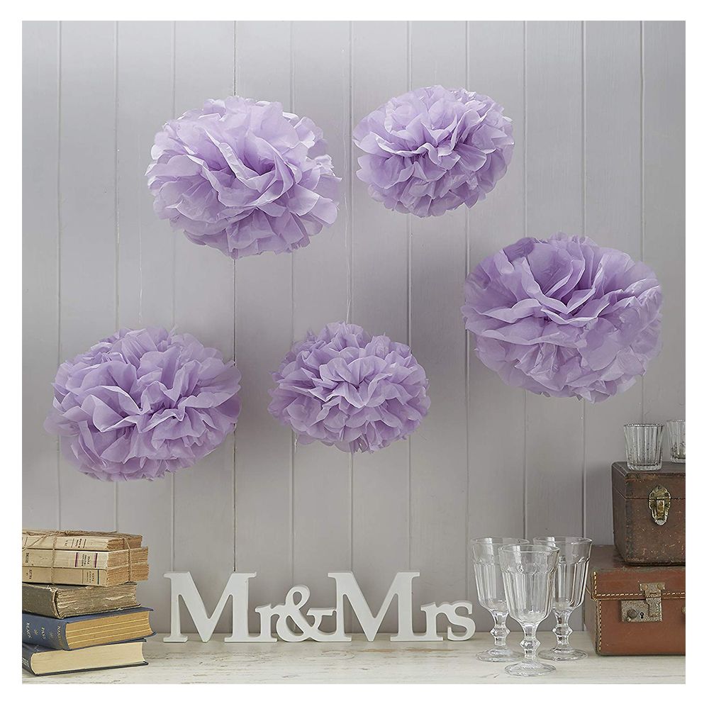 Ginger Ray - Vintage Lace Pom Poms - Lilac