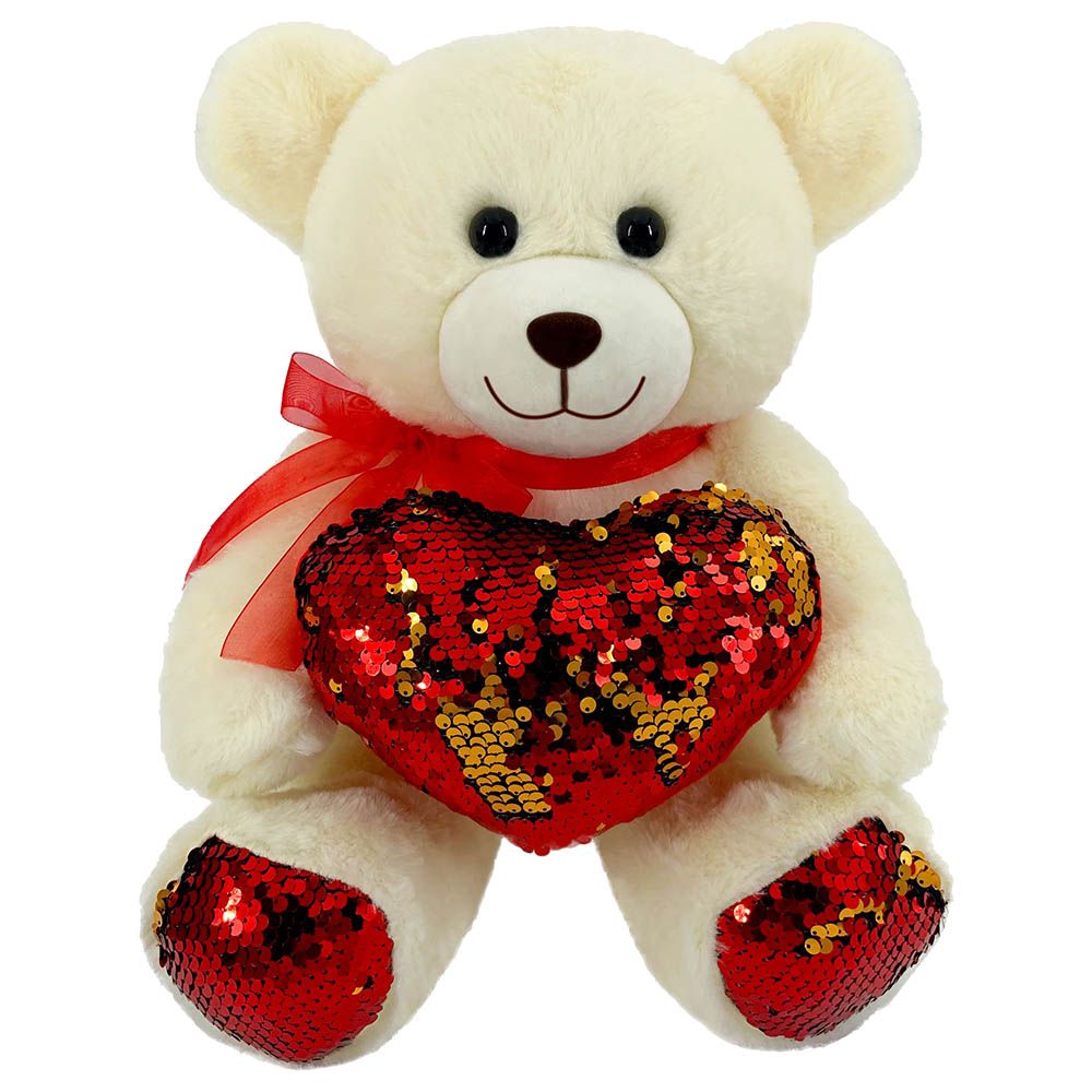 Party Magic - Bear w/ Sequins Heart - 31cm - Cream