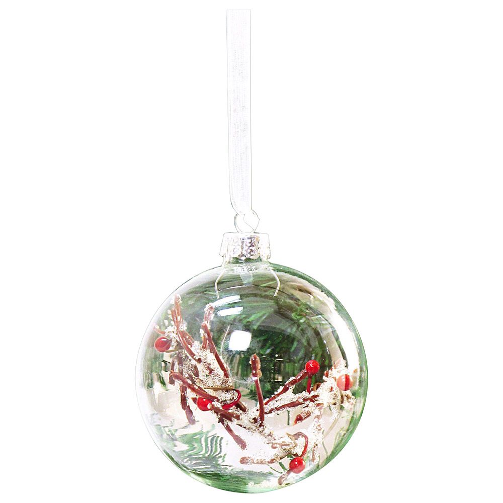 Christmas Magic - Galss Bauble w/ Snowy Red Berries - 8cm