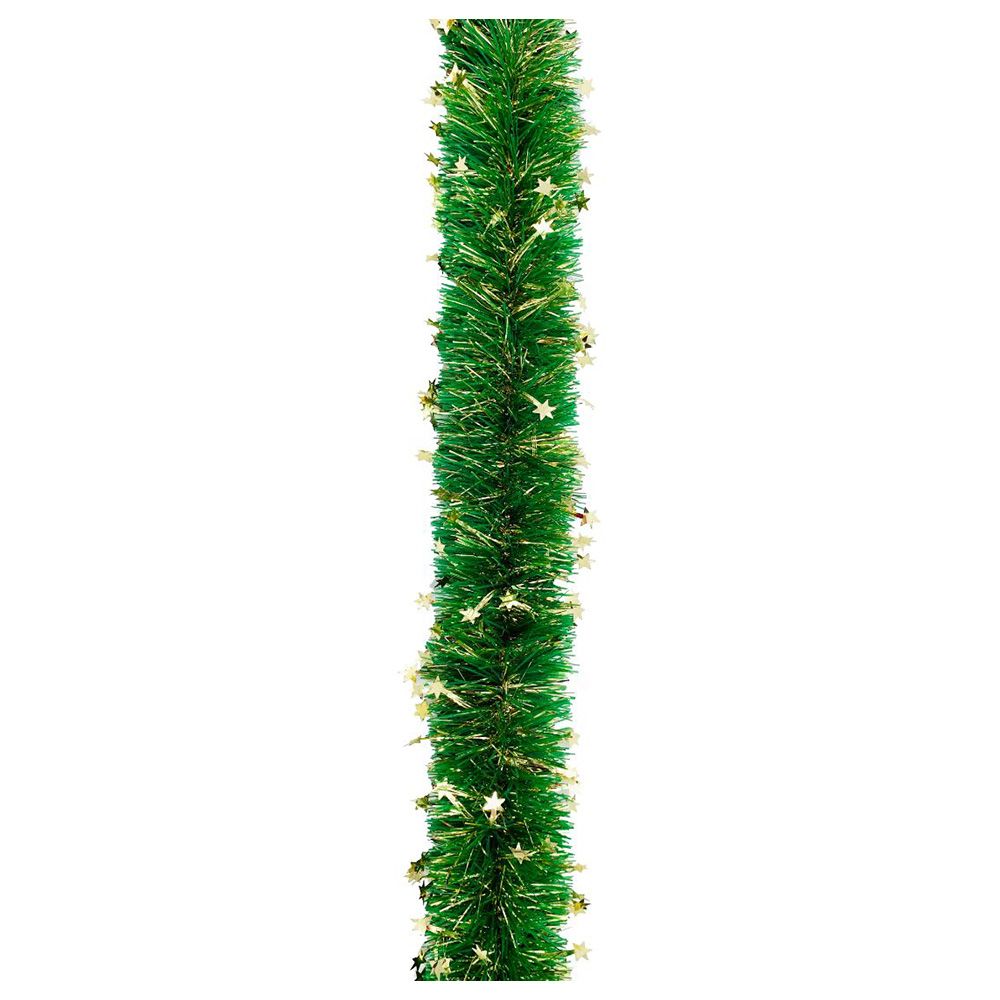 Christmas Magic - Garland with Gold Tinsel Stars - Green