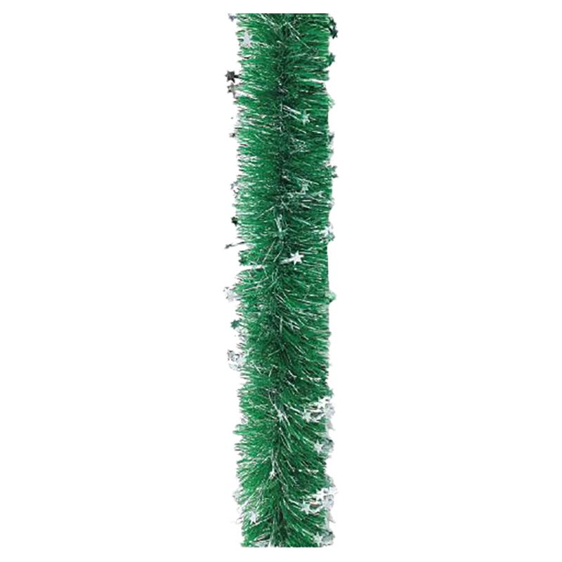 Christmas Magic - Garland with Silver Tinsel Stars - Green