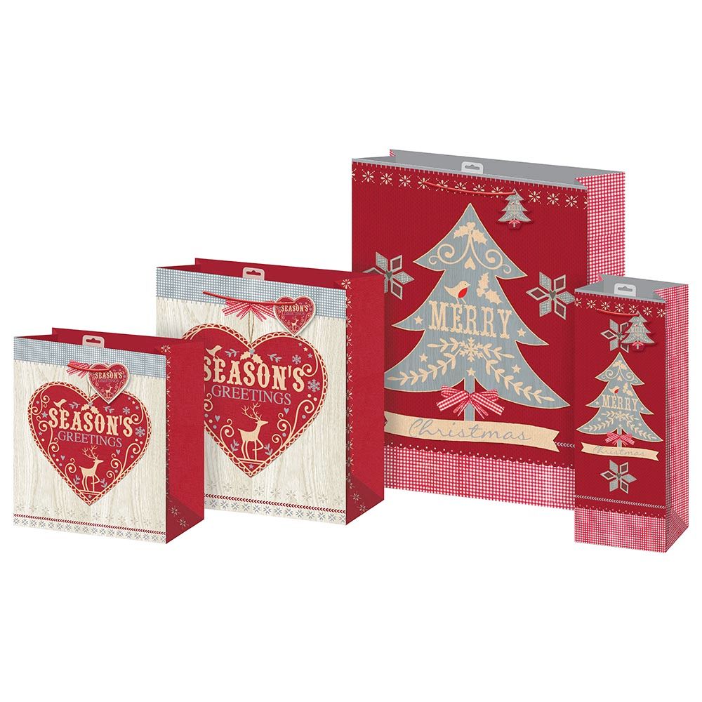 Giftmaker - Nordic Tree & Heart Gift Bag - Medium - Red