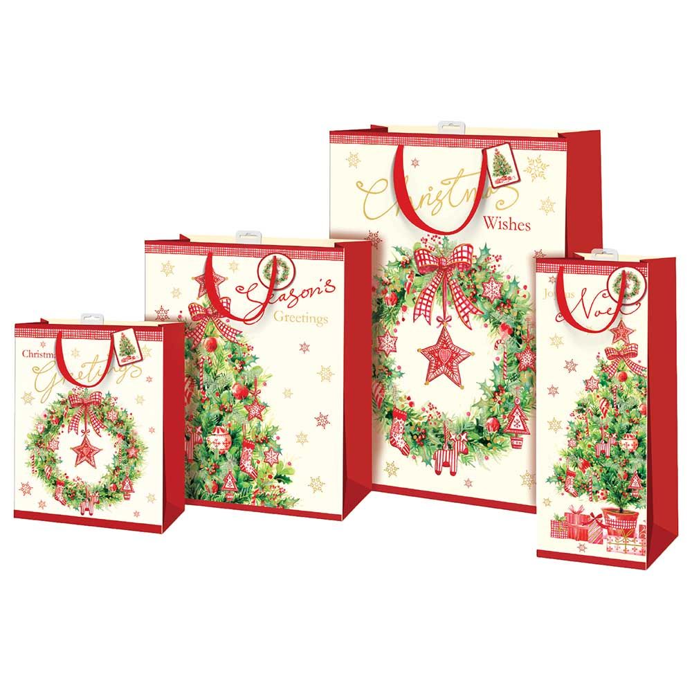 Giftmaker - Traditional Tree and Wreath Gift Bag X Large - Red