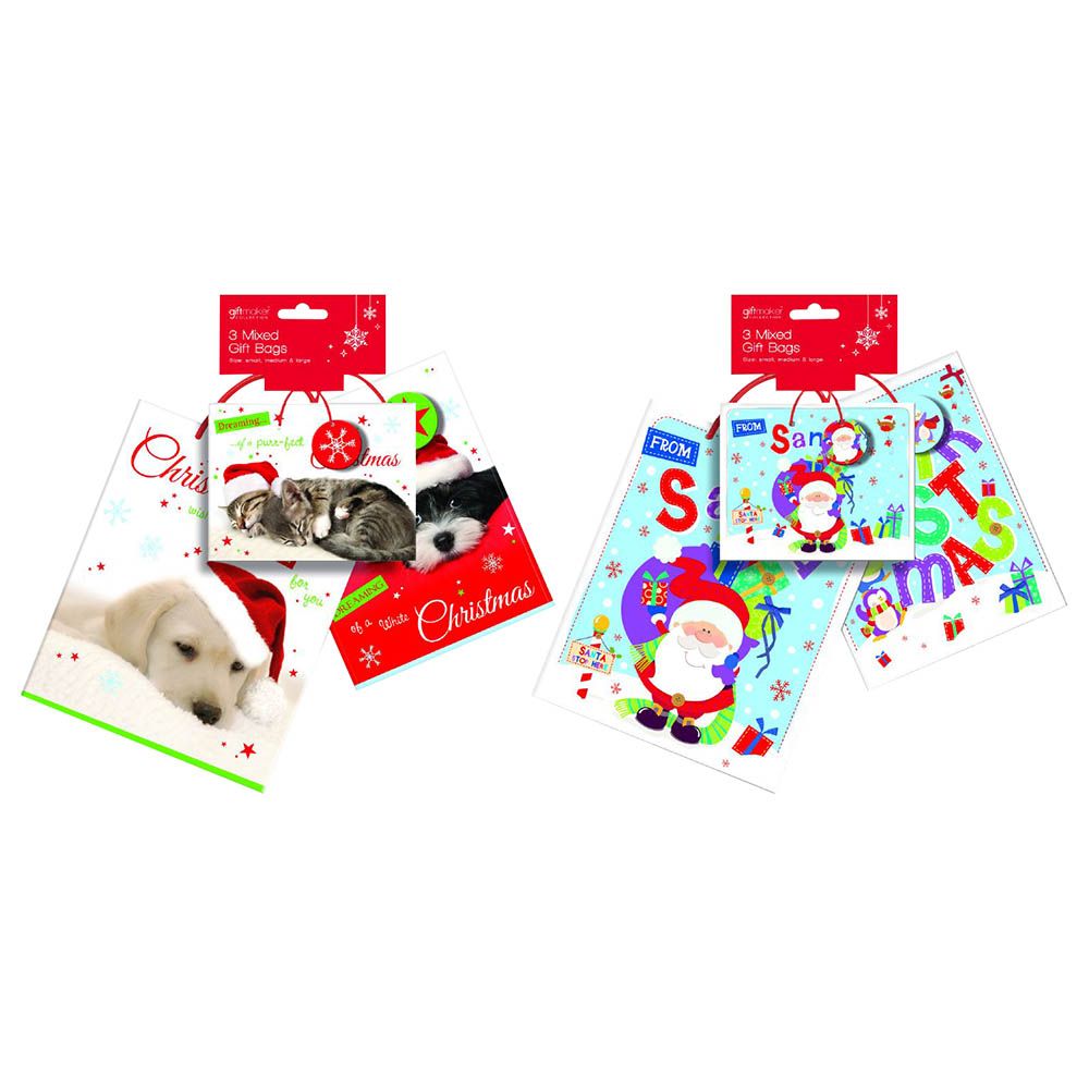 Giftmaker - 3pcs Mixed Animals & Kids Gift Bag - Assorted