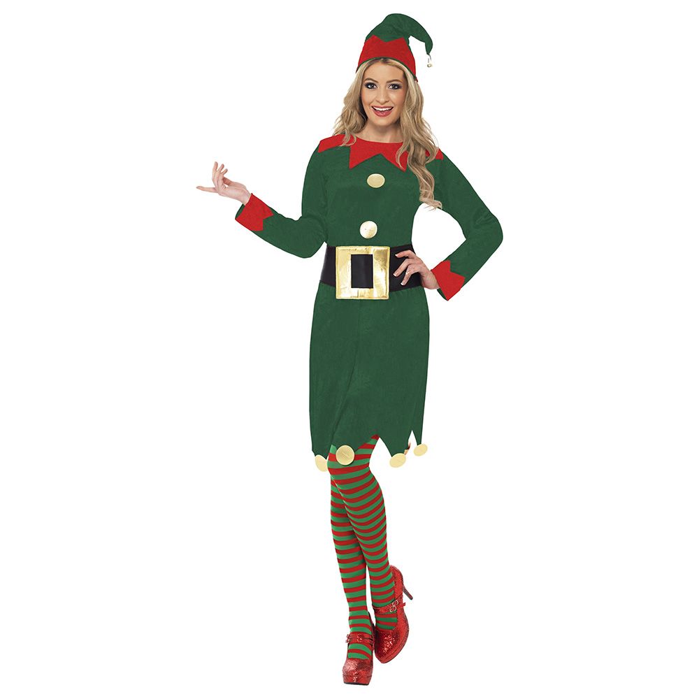 Smiffys - Elf Costume Green W/ Dress Hat & Belt - Large