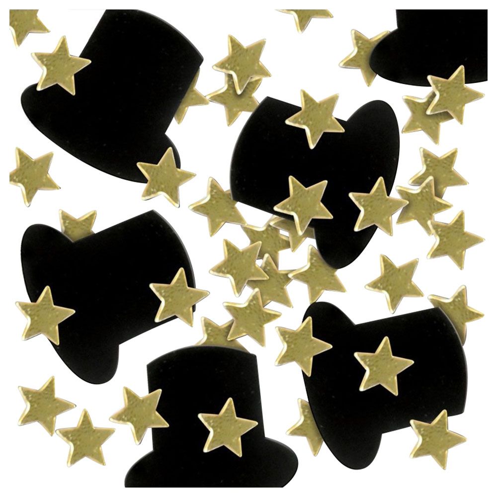 Party Time - Mettalic Top Hats And Stars Confetti - Gold 