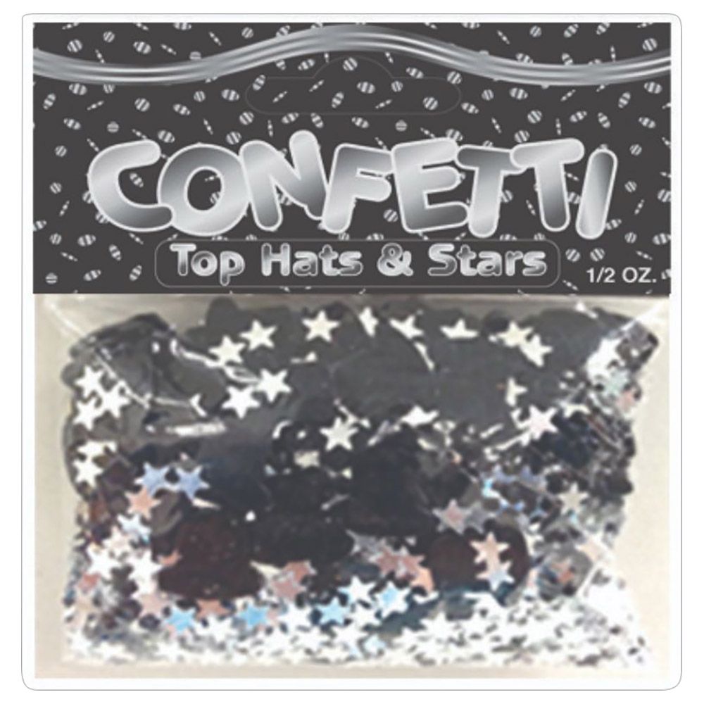 Party Time - Metallic Top Hats & Stars Confetti - Silver 