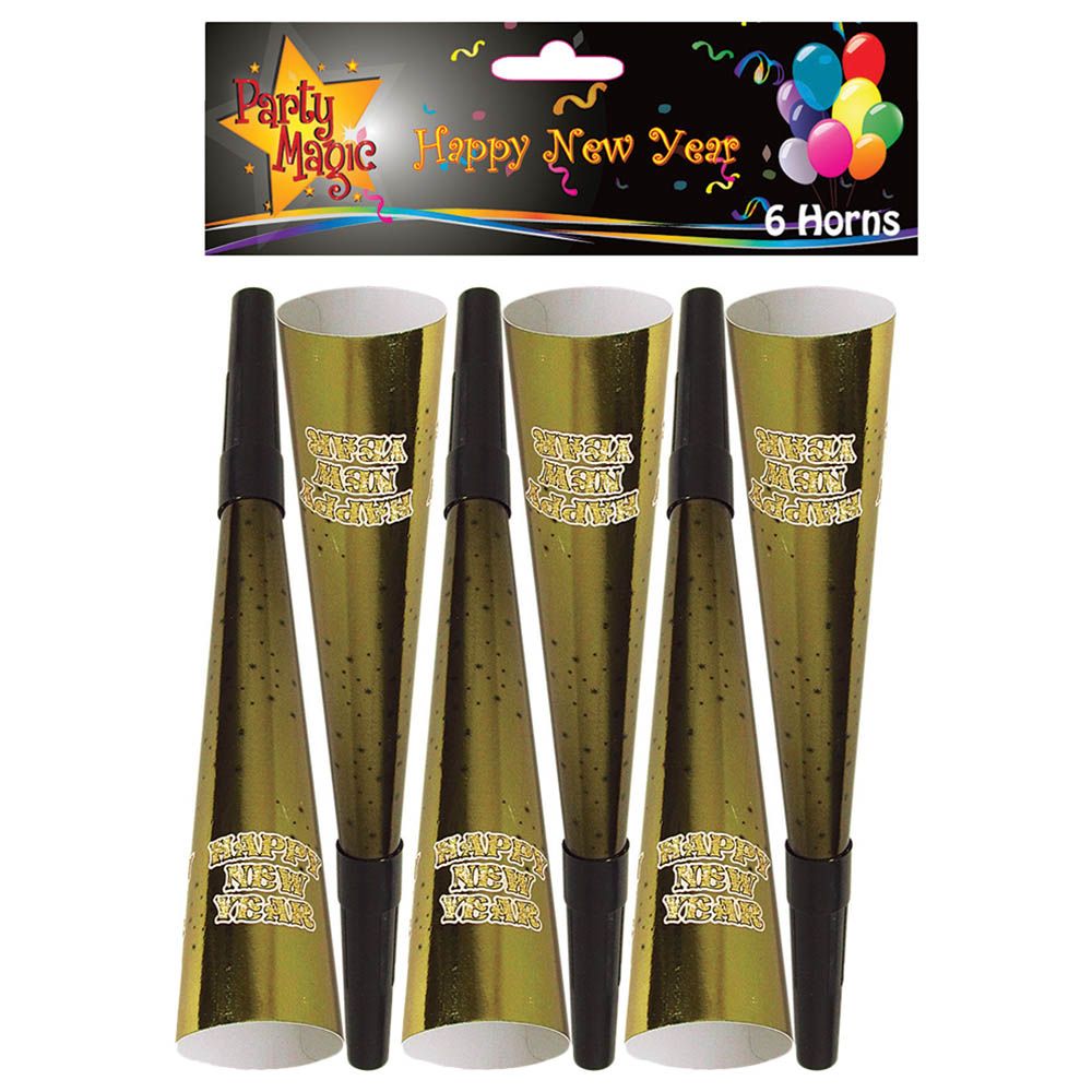 Party Magic - Starry Night Glittered Foil Horns - 6 pcs - Gold