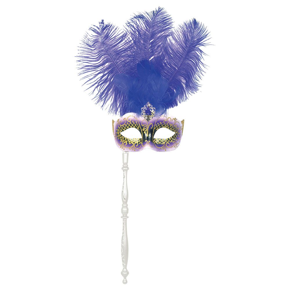 Party Magic - Deluxe Eye Mask With Feathers And Stick - Purple