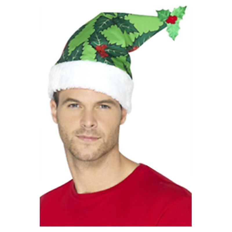 Party Zone -  Holly Berry Santa Hat Green