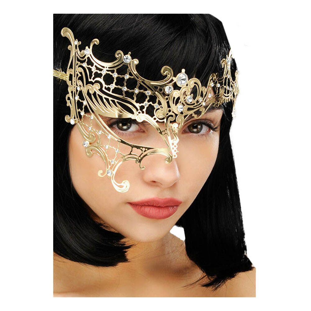 Smiffys - Deluxe Metal Filigree Half Eye Mask - Gold