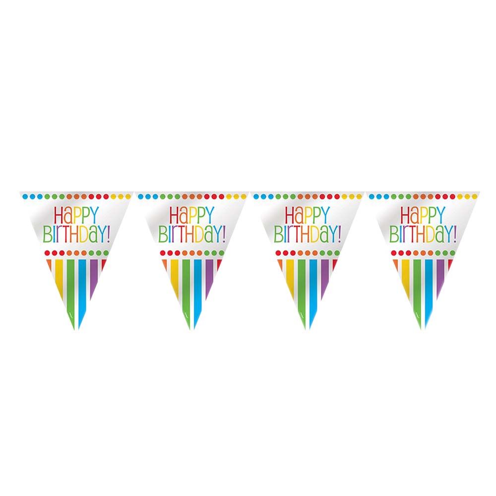 Party Zone - Rainbow Birthday Flag Banner 12ft